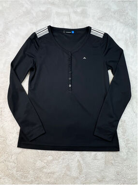 J.LINDEBERG Black Henley Golf Polo Shirt Long Sleeve Womens Size Medium Black